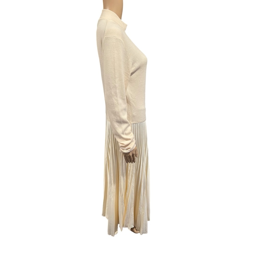 Polo Ralph Lauren Womens Dress Long-Sleeve Cream pleated Mockneck Wool Silk XL - Picture 5 of 16